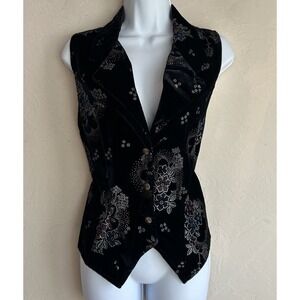 Vintage 90s Y2K Tolerance Velvet Button Up Vest L Whimsigoth Glitter Dark Fairy